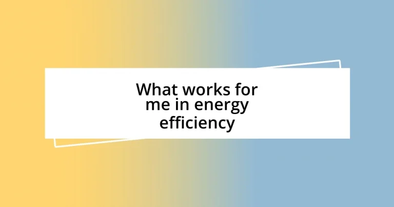 What works for me in energy efficiency